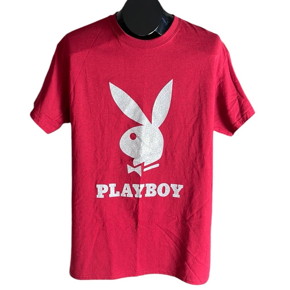 Playboy Burgundy and Silver bunny logo short sleeves tee